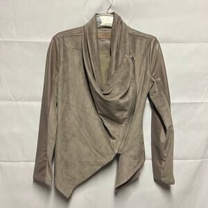 BLANKNYC Faux Suede Leather Moto Jacket Size XS Full Zip Cowl Neck